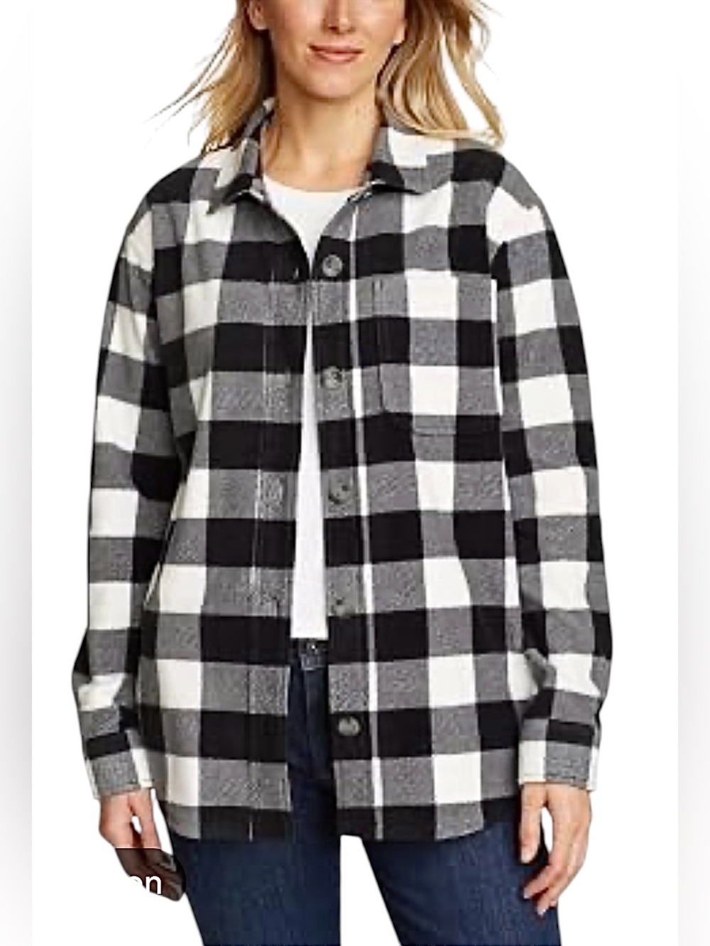 Eddie Bauer Women's Microfleece Button-Up Shirt in Black/White Size Medium